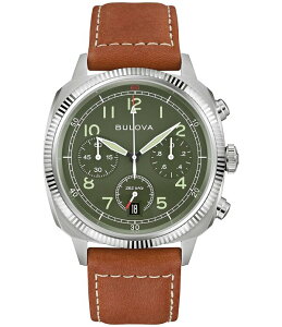 �u���o ���f�B�[�X �A�N�Z�T���[ �r���v ���U�[ Bulova Men's Miliary Quartz Chronograph Brown Leather Strap Watch Brown �u���E��