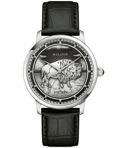 �u���o ���f�B�[�X �A�N�Z�T���[ �r���v ���U�[ Bulova Men'stetson Bison Automatic Black Leather Strap Watch Black �u���b�N
