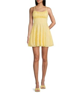 �V�e�B���@�C�u ���f�B�[�X �g�b�v�X �����s�[�X �~�j ���[�X City Vibe Lace Spaghetti Bow Strap Fit And Flare Mini Dress Banana