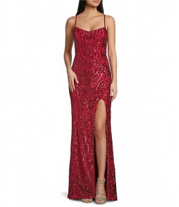 �r�[�_�[���� ���f�B�[�X �g�b�v�X �����s�[�X�p���R�[�� ���[�X B. Darlin Sequin Patterned Scoop Neck Lace Up Back Dress Dark Red ���b�h