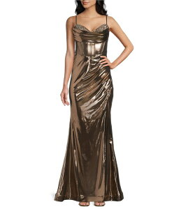 �r�[�_�[���� ���f�B�[�X �g�b�v�X �����s�[�X �h���[�v B. Darlin Sweetheart Drape Neck Stone Detailed Corseted Wrap Front Long Dress Bronze/Crystal �X�g�[��