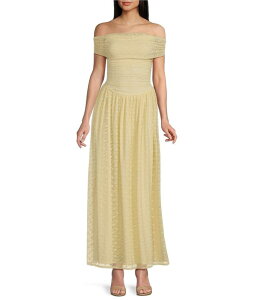 �~�b�h�i�C�g �h�[�� ���f�B�[�X �g�b�v�X �����s�[�X ���[�X �}�L�V Midnight Dollace Off The Shoulder Drop Waist Maxi Dress Pale Yellow �C�G���[