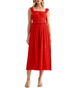 �I�[���C���t�{�[�� ���f�B�[�X �g�b�v�X �����s�[�X �M���U�[ �~�f�B All in Favor Square Neck Ruched Waist Midi Dress Red ���b�h