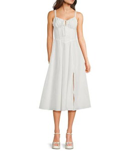 �n�j�[�A���h���[�W�[ ���f�B�[�X �g�b�v�X �����s�[�X �~�f�B ���[�X Honey and Rosie Square Neck Corseted Lace Up Back Midi Dress White �z���C�g