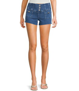 �Q�X ���f�B�[�X �{�g���X �n�[�t�p���c�E�V���[�c �V���[�g�p���c �f�j�� Guess Janna Frayed High Rise Denim Shorts Akron �f�j��