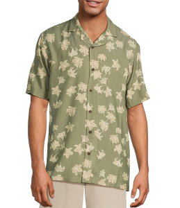 ���E���h�g�D���[�A���h���[�N �����Y �g�b�v�X �V���c �t�����[�� �t�����[ Roundtree & Yorke Short Sleeve Small Floral Polynosicamp Sport Shirt Green �O���[��