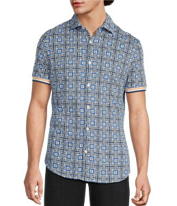 �����m �����Y �g�b�v�X �V���c �X�����t�B�b�g �v�����g�[�� Murano Big & Tall Saronic Islands Greece Collection Slim Fit Geo Print Short Sleeve Button Shirt Blue �u���[