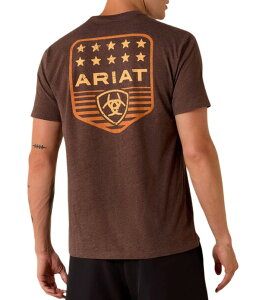 �A���A�g �����Y �g�b�v�X �V���c Ariat Short Sleeve Stripe Patriotic Badge T-Shirt Brown �u���E��