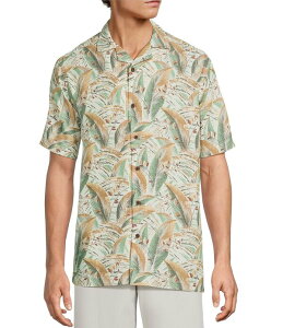 ���E���h�g�D���[�A���h���[�N �����Y �g�b�v�X �V���c �v�����g Roundtree & Yorke Short Sleeve Leaf Print Polynosicamp Sport Shirt Ivory �A�C�{���[