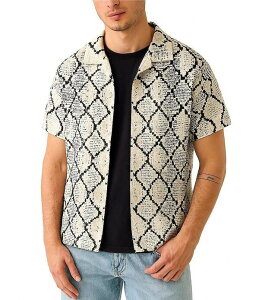�Q�X �����Y �g�b�v�X �V���c Guess Carter Snakeskin/Geometric Patterned Short Sleeve Woven Shirt Salt White Multi �z���C�g