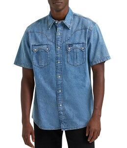 �����O���[ �����Y �g�b�v�X �V���c ���B���e�[�W �f�j�� Wrangler Short Sleeve Vintage Inspired Sculpted Yoke Denim Snap Front Shirt Blue �u���[