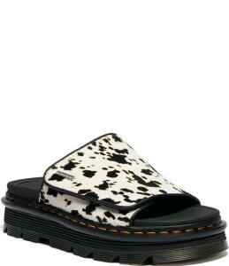 �h�N�^�[�}�[�`�� ���f�B�[�X �V���[�Y �T���_�� �v���b�g�t�H�[�� Dr. Martens Women's Zebzag Haircalf Platform Slide Sandals Cream/Black �N���[��