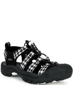 �L�[�� ���f�B�[�X �V���[�Y �T���_�� �M���K���`�F�b�N �v�����g ���[�X �M���K�� Keen Women's Newport H2 Gingham Print Bungee Lace Outdoor Sandals Black/Gingham �u���b�N