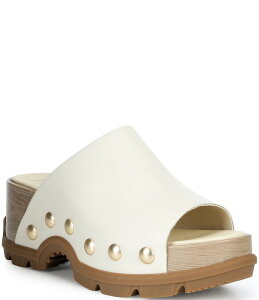 �\���� ���f�B�[�X �V���[�Y �T���_�� �v���b�g�t�H�[�� ���U�[ Sorel Roam'N Leather Studded Platform Slide Sandals Chalk/Gum �`���[�N