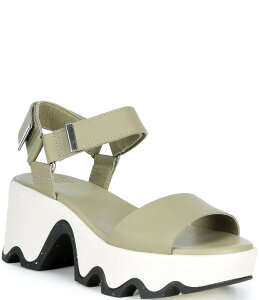 �\���� ���f�B�[�X �V���[�Y �T���_�� �v���b�g�t�H�[�� ���U�[ �q�[�� Sorel Kinetic Aura Y-Strap Leather Platform Block Heel Sandals Dusty Twill/Gum