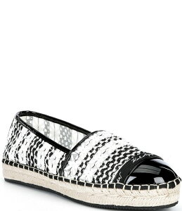 �J�[�� ���K�[�t�F���h ���f�B�[�X �V���[�Y �X���b�|���E���[�t�@�[ KARLAGERFELD PARIS Milicent Woven Espadrille Flat Loafers Black/White �z���C�g