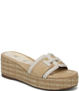 �T���G�f���}�� ���f�B�[�X �V���[�Y �T���_�� �v���b�g�t�H�[�� ���S Sam Edelman Pauleena Raffia Double Logo Platform Wedge Slide Sandals Modern Ivory/Bleached Beechwood �A�C�{���[