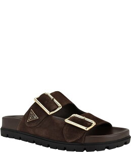 �Q�X ���f�B�[�X �V���[�Y �p���v�X �T���_�� �X�G�[�h Guess Fasten Suede Buckled Slide Sandals Dark Brown Suede �u���E��
