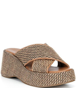 �W�[�r�[ ���f�B�[�X �V���[�Y �T���_�� �v���b�g�t�H�[�� GB Day-Off Raffia Cross Banded Platform Sandals Brown/Black �u���b�N