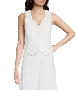 �A���b�N�X�}���[ ���f�B�[�X �A�E�^�[ �x�X�g V�l�b�N ���l�� Alex Marie Brook V-Neck Stretch Linen Blend Button Front Vest White �z���C�g