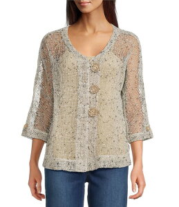 �A�� �}�C���X ���f�B�[�X �A�E�^�[ �R�[�g V�l�b�N ���b�V�� �W���P�b�g Ali Miles Woven Mesh Speckled V-Neck Elbow Length Sleeve Button Front Jacket Khaki �J�[�L