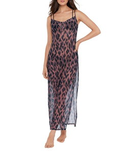 �X�e�B�[�u �}�f�� ���f�B�[�X �g�b�v�X �����s�[�X ���b�V�� �}�L�V Steve Madden Static Leopard Mesh Cowl Neck Maxi Dresswim Cover-Up Natural �A�j�}��