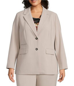 �A���N���C�� ���f�B�[�X �A�E�^�[ �R�[�g �v���X�T�C�Y �u���U�[ Anne Klein Plus Three Pocket Long Sleeve Notch Collar Blazer Porcini