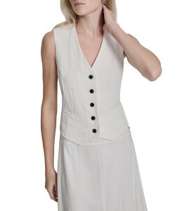 �_�i�L������ ���f�B�[�X �g�b�v�X �V���c V�l�b�N �x�X�g �m�[�X���[�u DKNY by Donna Karan Coordinating Arid Pique V-Neck Sleeveless Button-Front Vest Ivory �A�C�{���[