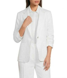�J���o���N���C�� ���f�B�[�X �A�E�^�[ �R�[�g ���l�� �W���P�b�g Calvin Klein Linen Blend Notch Lapel 3/4 Scrunch Sleeve One Button Jacket White �z���C�g