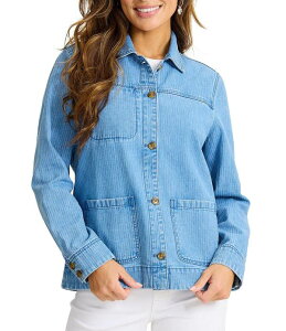�g�b�~�[�o�n�} ���f�B�[�X �A�E�^�[ �R�[�g �f�j�� �W���P�b�g Tommy Bahama Indigo Herringbone Denim Point Collar Long Sleeve Button Front Chore Jacket Miramar Beach Wash �C���f�B�S