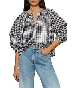 �T���N�`���A���[ ���f�B�[�X �g�b�v�X �V���c �M���K���`�F�b�N �M���K�� Sanctuary Perfect Gingham Button Front Split Neck Long Sleeve Topicnic