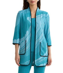 �~���E�H�� ���f�B�[�X �A�E�^�[ �R�[�g �j�b�g �W���P�b�g Ming Wangeo Jacquard Knit Modified Mandarin Collar 3/4 Sleeve Jacket Serene/Nebula/White/Black �z���C�g