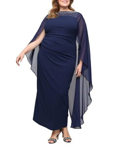 �A���b�N�X�C�u�j���O�X ���f�B�[�X �g�b�v�X �����s�[�X �N���[�v���X�T�C�Y Alex Evenings Plusize Stretch Crepe Column Longownavy �l�C�r�[