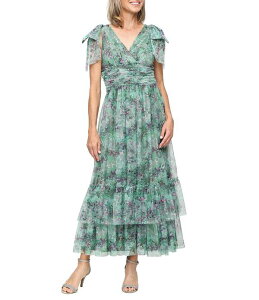 �C�O�i�C�g ���f�B�[�X �g�b�v�X �����s�[�X �v�����g ���b�V�� �~�f�B Ignitevenings Printed Mesh Bow Double Tier Hemidi DressAGE MULTI �Z�[�W