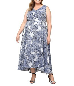 �C�O�i�C�g ���f�B�[�X �g�b�v�X �����s�[�X �v���X�T�C�Y �m�[�X���[�u Ignitevenings Plusize High-Low Hem Sleeveless Jacquard Long Dress Navy Ivory �A�C�{���[