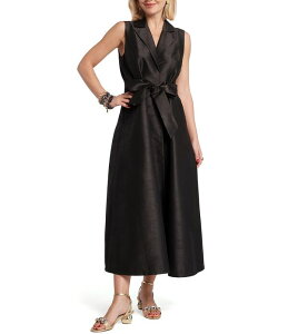 �t�����Z�X�o�����^�C�� ���f�B�[�X �g�b�v�X �����s�[�X V�l�b�N �m�[�X���[�u FRANCES VALENTINE Lucia Poly Dupion V-Neck Sleeveless Tie Waist Dress Black �u���b�N