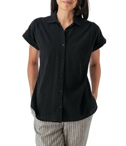 �A�x���`���� ���f�B�[�X �g�b�v�X �V���c �R�b�g�� Aventura Beachcomber Texture Organicotton Short Sleeve Button Front Shirt Black �u���b�N