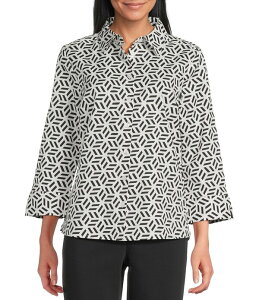 �C���x�X�g�����c ���f�B�[�X �g�b�v�X �V���c �v�` �v�����g Investments Petite Size Rachel Black White Geo Print 3/4 Sleeve Point Collar Button Front Shirt Black/White Geo �z���C�g
