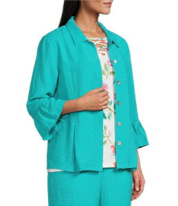 �A���\�� �f�C���[ ���f�B�[�X �g�b�v�X �V���c �v�` Allison Daley Petite Size 3/4 Flounce Sleeve Button Front Point Collar Top Teal Ceramic �e�B�[��