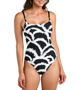 ���u�����J ���f�B�[�X �g�b�v�X �����s�[�X La Blanca Woven Shadow Abstract Square Neck One Piece Swimsuit Black �u���b�N