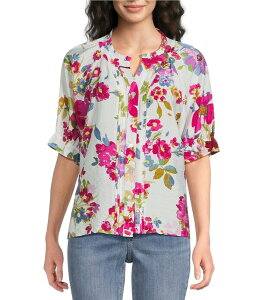 �A�� �}�C���X ���f�B�[�X �g�b�v�X �V���c �t�����[�� �t���� �t�����[ Ali Miles Woven Floral Y-Neck Elbow Length Raglan Ruffle Sleeve Button Frontunic Floral Multi �}���`�J���[