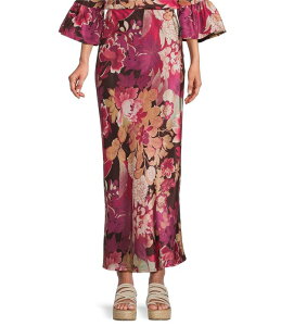 �u���C�� �E�H�[�J�[ ���f�B�[�X �{�g���X�J�[�g A ���C�� �v�����g �V���N �}�L�V Bryn Walker Coordinating Silk Rosa Print Elastic Waist A-Line Long Bias Maxi Skirt Rosa