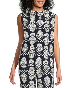 �u���C�� �E�H�[�J�[ ���f�B�[�X �g�b�v�X �V���c �v�����g �m�[�X���[�u Bryn Walker Etta Tulum Print Cowl Neck Sleeveless Tank Azul Marino