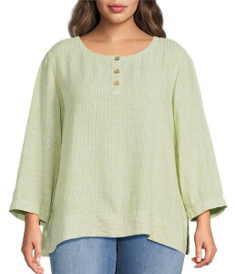 �A�� �}�C���X ���f�B�[�X �g�b�v�X �V���c �v���X�T�C�Y Ali Miles Plusize Yarn-Dye Woven Stripe Round Neck 3/4 Cuffed Sleeve Button Front Placketop Stripe �X�g���C�v