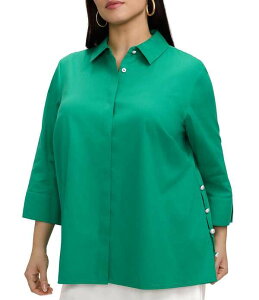 �t�H�b�N�X�N���t�g ���f�B�[�X �g�b�v�X �V���c �v���X�T�C�Y �u���E�X Foxcroft Plusize Beatrice Matte Sateen Point Collar 3/4 Turn-Up Cuff Hidden Button Front Blouse Kelly Green �O���[��