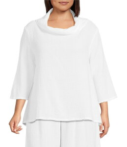 �u���C�� �E�H�[�J�[ ���f�B�[�X �g�b�v�X �V���c �v���X�T�C�Y �R�b�g�� Bryn Walker Plus Etta Cotton Gauze Cowl Neck 3/4 Sleeve Shirt White �z���C�g
