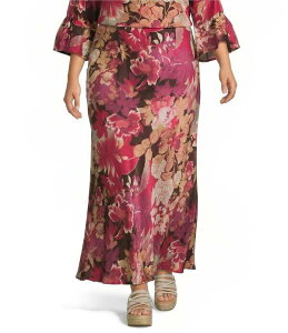 �u���C�� �E�H�[�J�[ ���f�B�[�X �{�g���X�J�[�g A ���C�� �v���X�T�C�Y �v�����g Bryn Walker Plus Rosa Print Elastic Waist A-Line Long Bias Coordinating Skirt Rosa