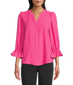 �C���x�X�g�����c ���f�B�[�X �g�b�v�X �V���c �{�^���_�E�� �u���E�X Investments Julie 3/4 Sleeve Y-Neck Button Down Blouse Magenta �}�[���^