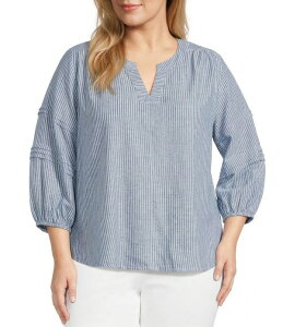 �E�G�X�g�o�E���h ���f�B�[�X �g�b�v�X �V���c V�l�b�N �v���X�T�C�Y �v�����g Westbound Plusize Stripe Print 3/4 Sleeve V-Neck Top Blue Railroad Stripe �u���[