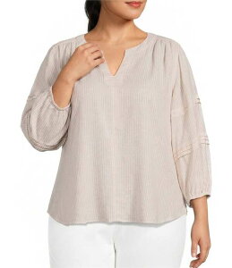 �E�G�X�g�o�E���h ���f�B�[�X �g�b�v�X �V���c V�l�b�N �v���X�T�C�Y �v�����g Westbound Plusize Stripe Print 3/4 Sleeve V-Neck Top Naticual Railroad Stripe �X�g���C�v